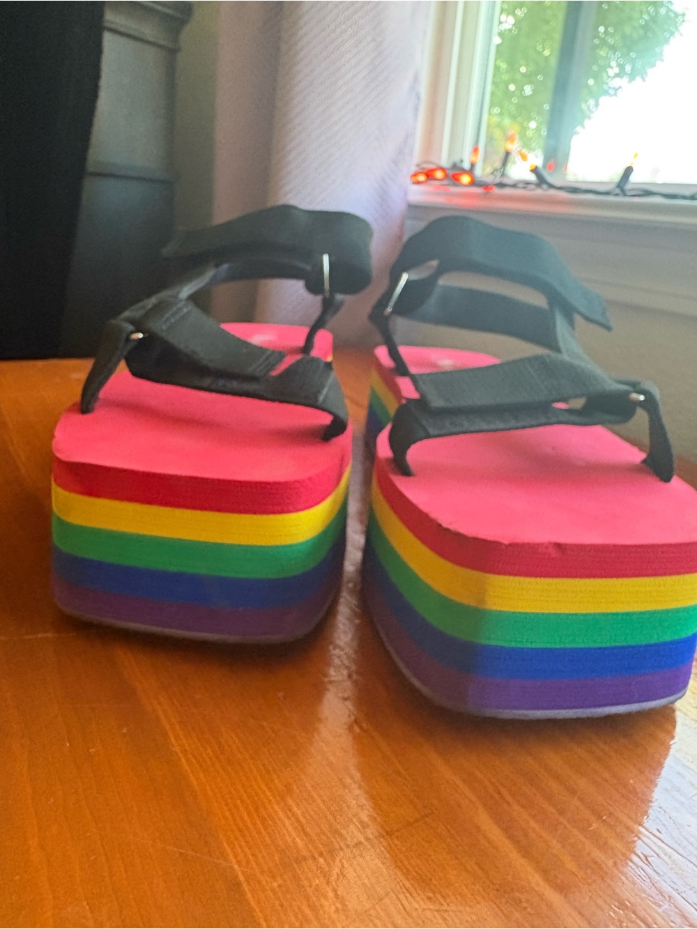 Women’s Rainbow Platform Sandals with Black Straps